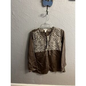 Sundance Silk Boho Top Womens Embroidered Size Medium Peasant Blouse Brown Ivory